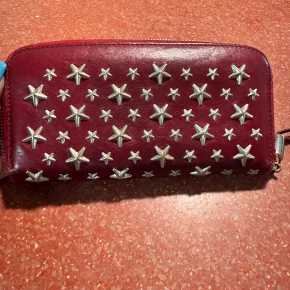 Jimmy Choo Red leather star long zip wallet with COA card EUC - Picture 3 of 9
